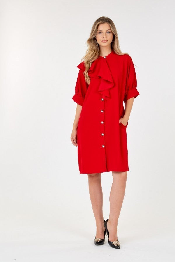 Puff Sleeve Dress With Frill Detail Look Up Deals