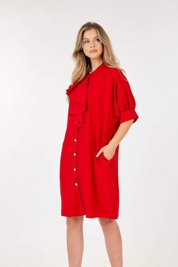 Puff Sleeve Dress With Frill Detail Look Up Deals