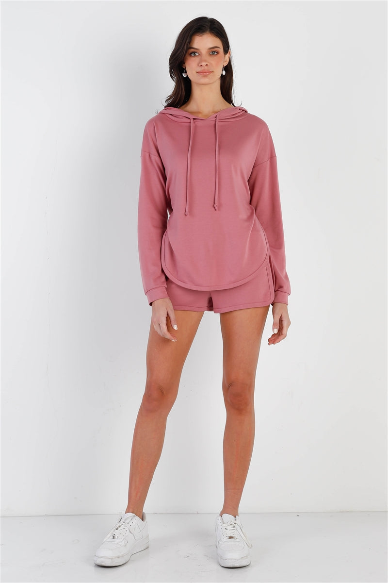 Racer Back Detail Long Sleeve Hooded Top & Short Set Look Up Deals