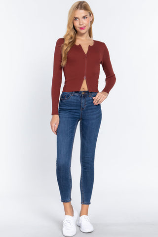 Rib Sweater Top W/front Zipper Look Up Deals