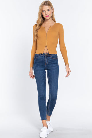 Rib Sweater Top W/front Zipper Look Up Deals