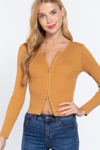 Rib Sweater Top W/front Zipper Look Up Deals