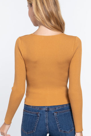 Rib Sweater Top W/front Zipper Look Up Deals