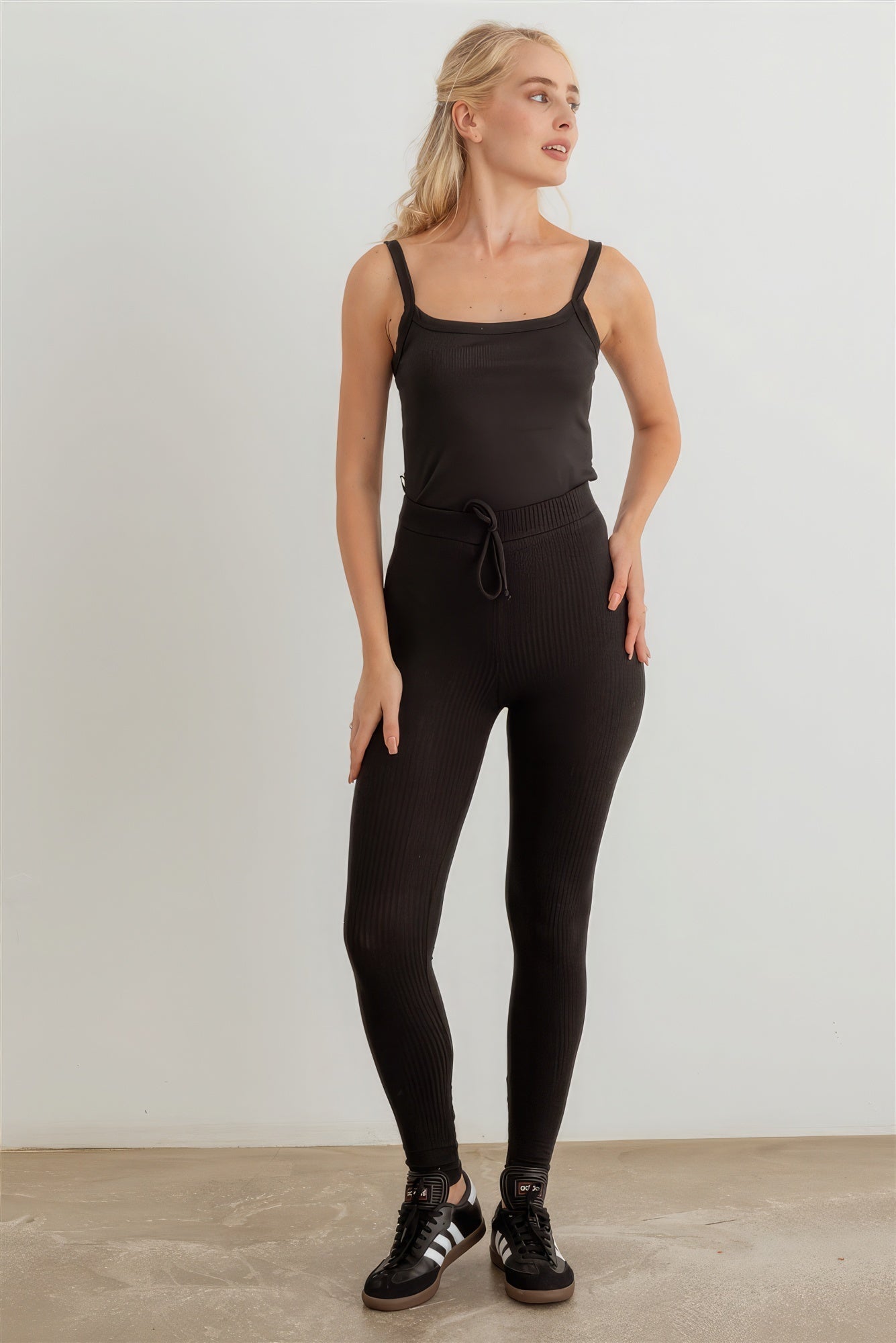 Ribbed High Waist Drawstring Leggings Look Up Deals