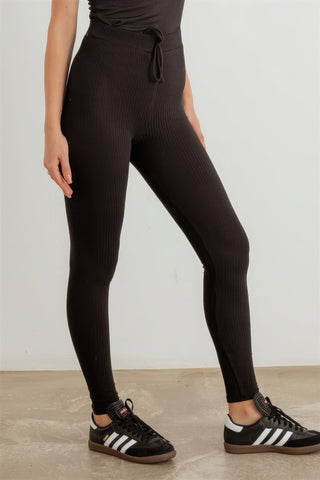 Ribbed High Waist Drawstring Leggings Look Up Deals