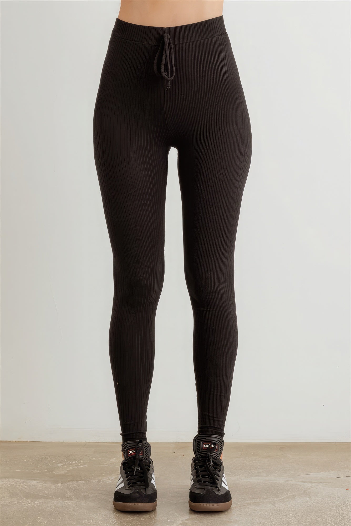 Ribbed High Waist Drawstring Leggings Look Up Deals