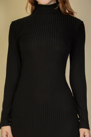 Ribbed Mock Neck Long Sleeve Bodycon Midi Dress Look Up Deals