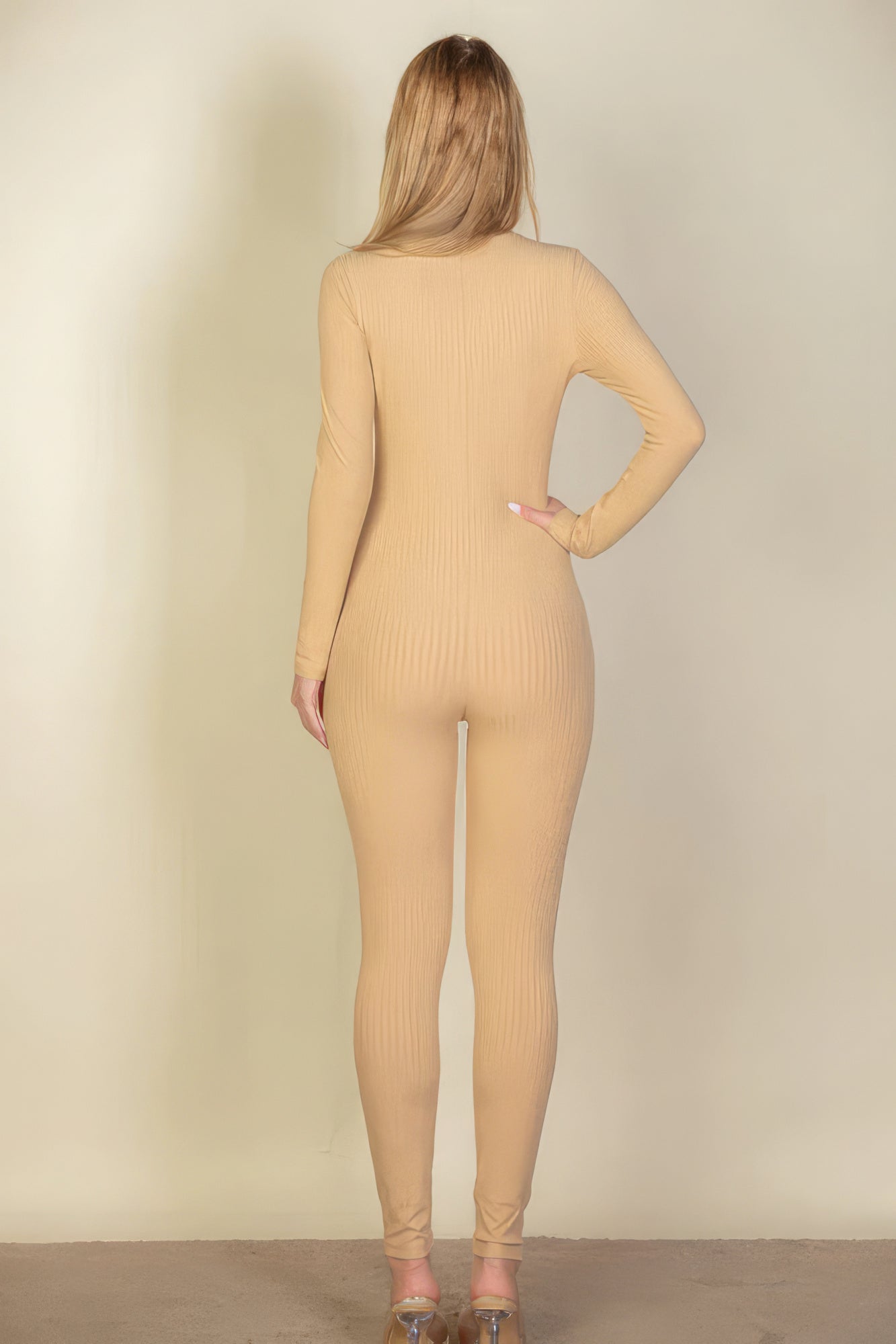 Ribbed Scoop Neck Long Sleeve Jumpsuit Look Up Deals