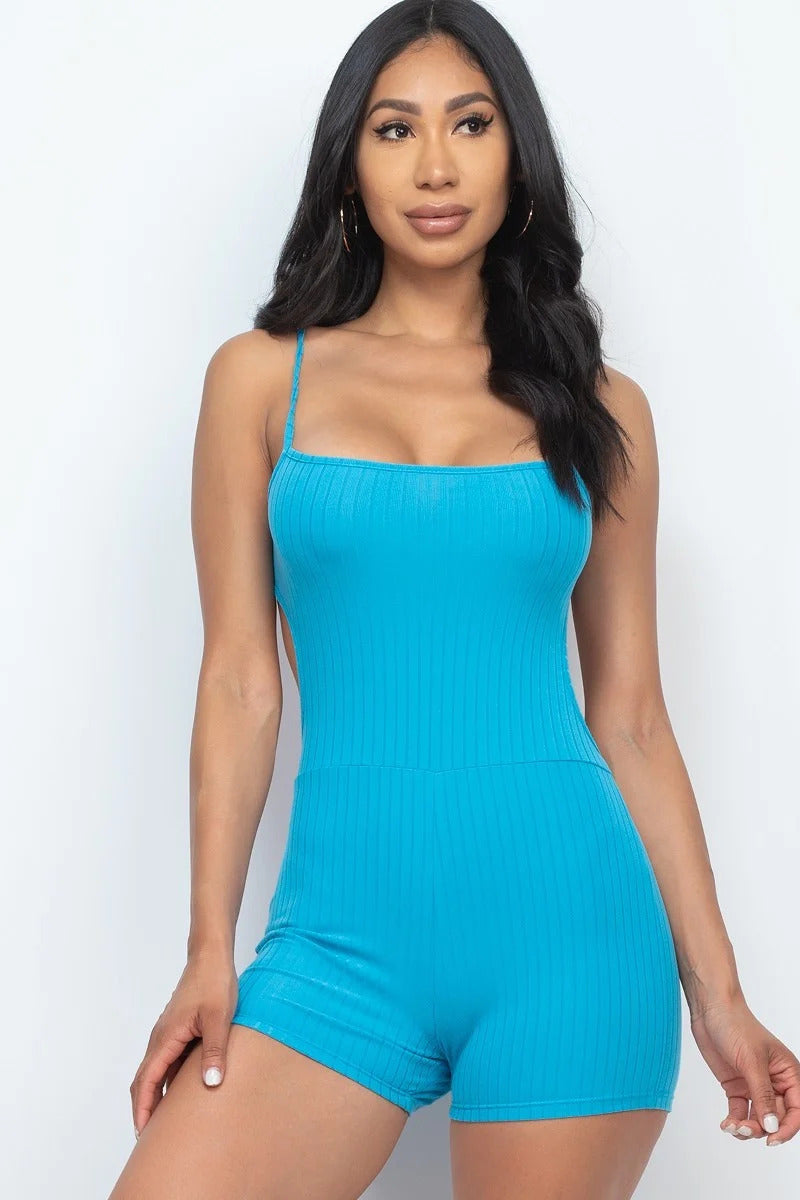 Ribbed Sleeveless Back Cutout Bodycon Active Romper Look Up Deals