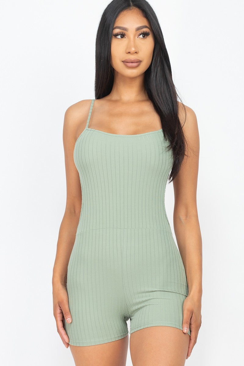 Ribbed Sleeveless Back Cutout Bodycon Active Romper Look Up Deals