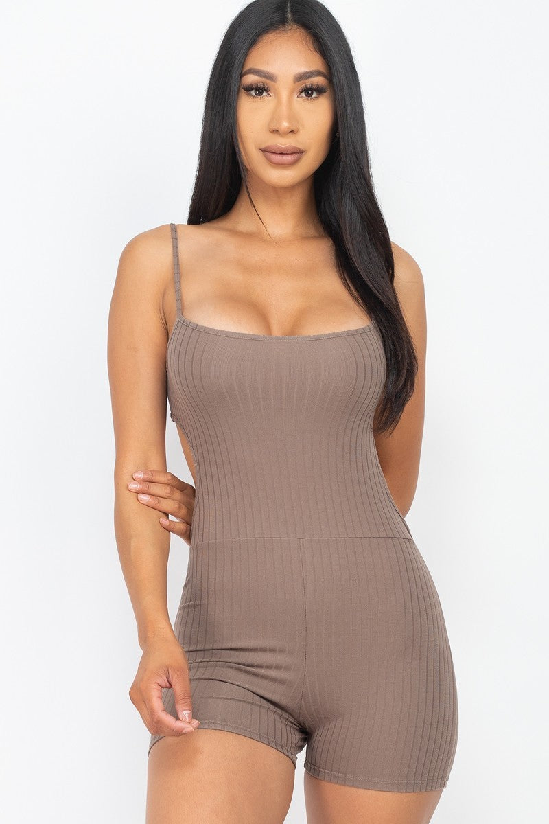 Ribbed Sleeveless Back Cutout Bodycon Active Romper Look Up Deals