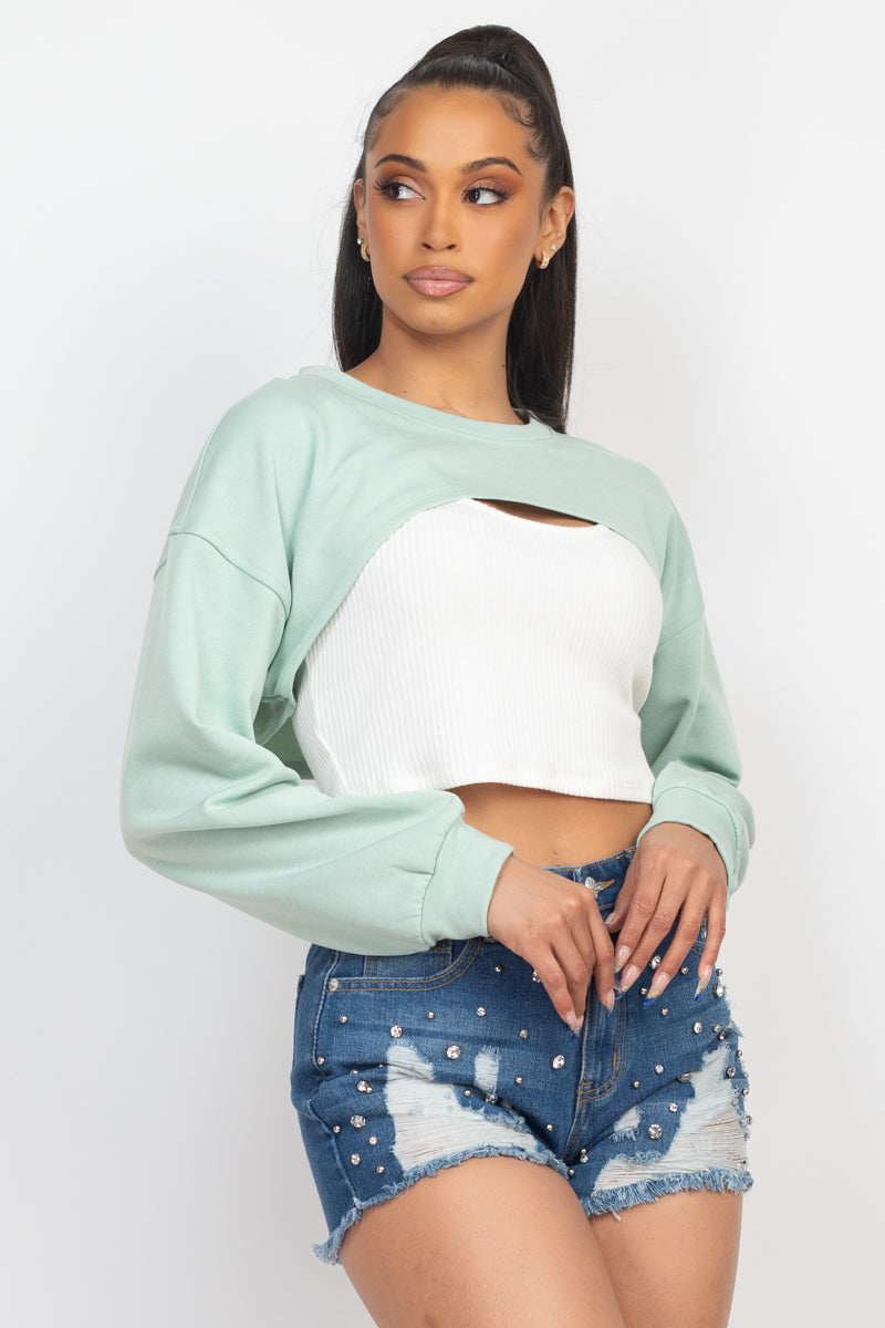 Ribbed Sleeveless Top With Shrug Sweater Look Up Deals