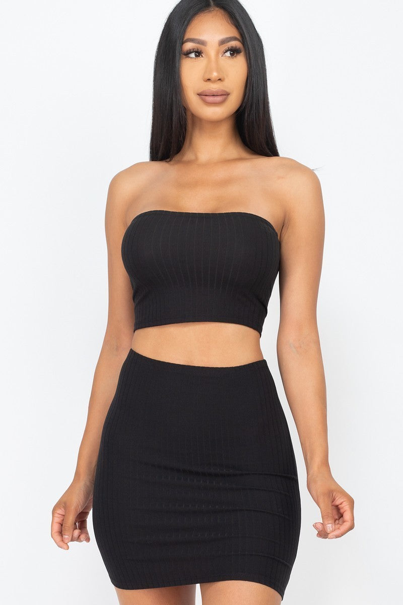 Ribbed Tube Top And Mini Skirt Sets Look Up Deals