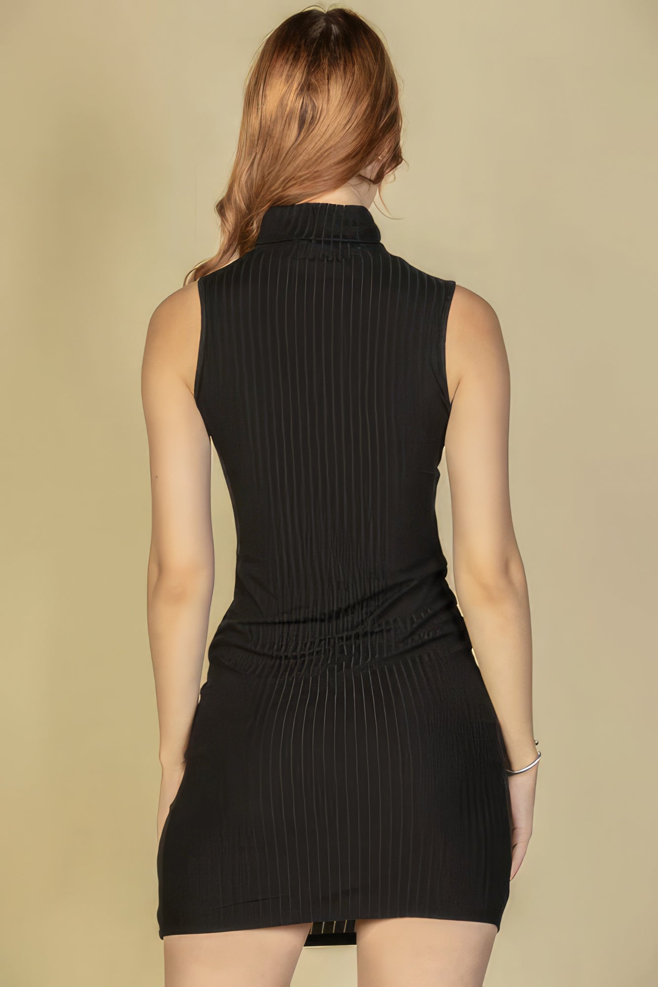 Ribbed Turtle Neck Sleeveless Bodycon Mini Dress Look Up Deals