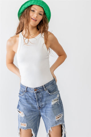 Ribbed V Strap Back Bodysuit Look Up Deals