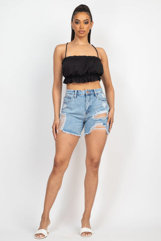 Ripped Five-pocket Mini Denim Shorts Look Up Deals