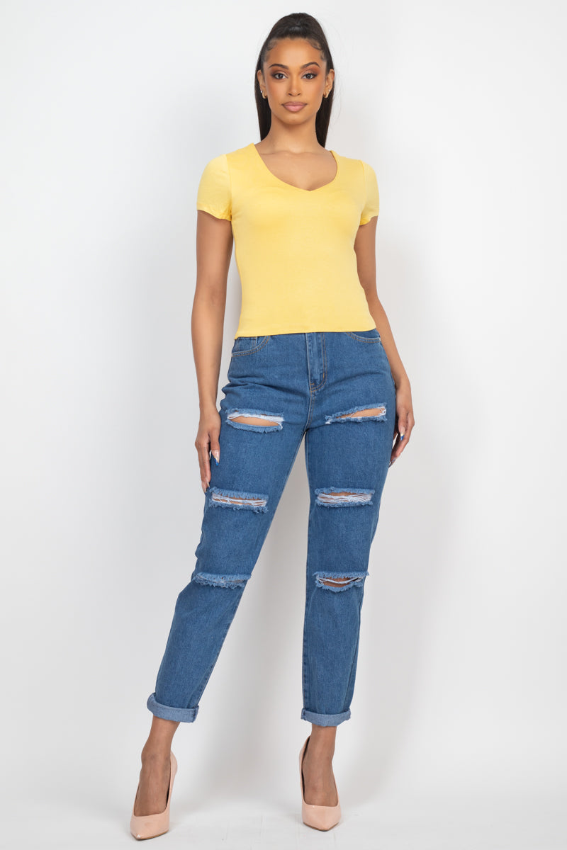 Rolled Hem Ripped Denim Jeans Look Up Deals