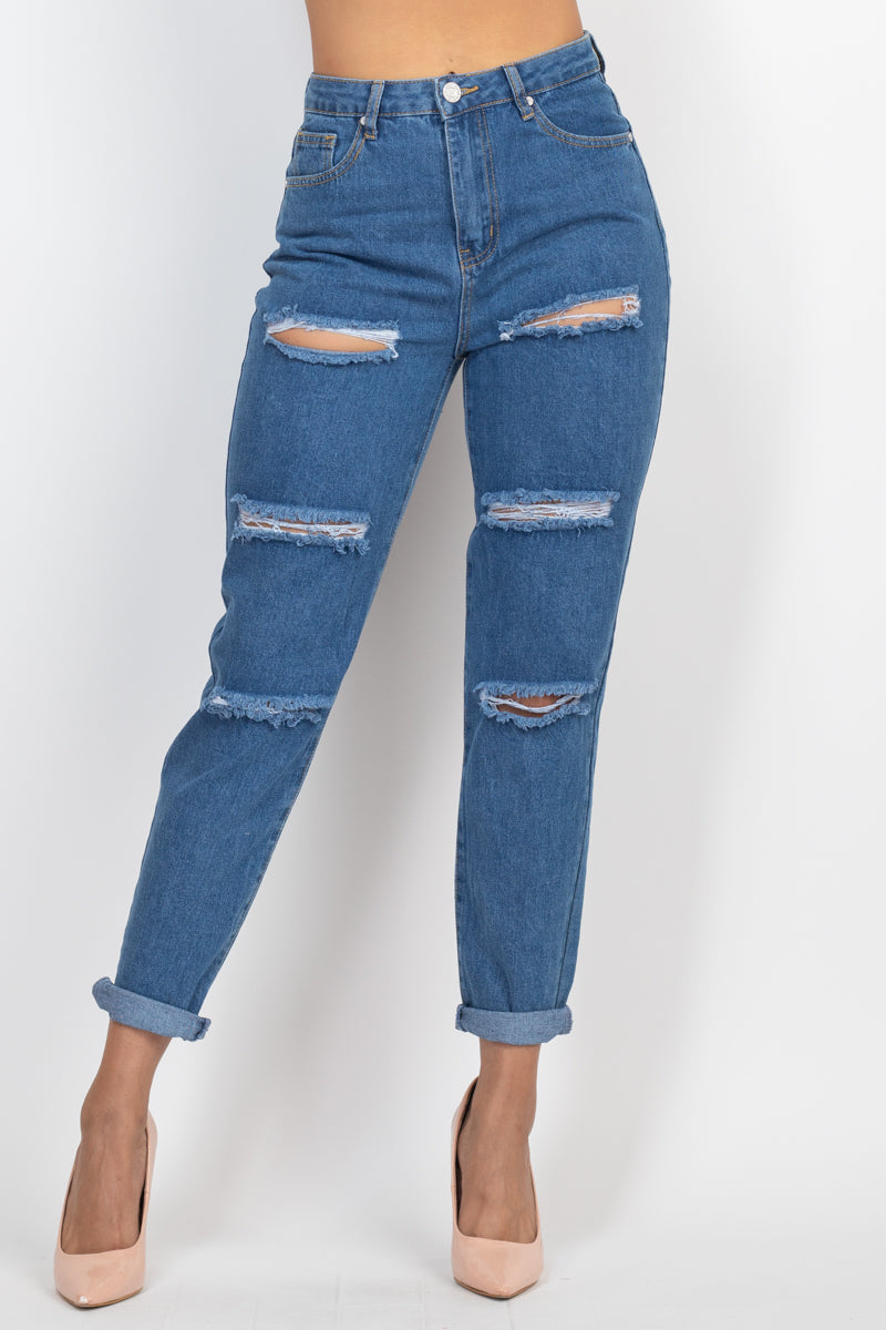 Rolled Hem Ripped Denim Jeans Look Up Deals