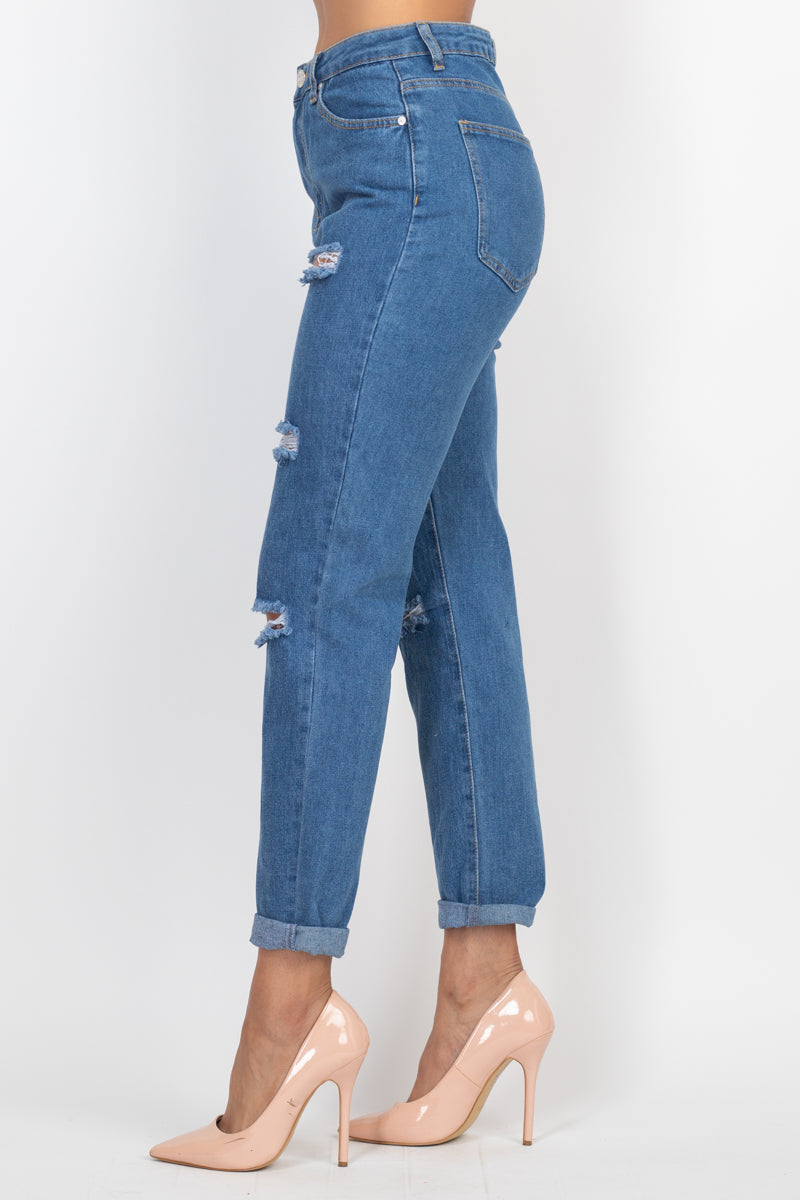 Rolled Hem Ripped Denim Jeans Look Up Deals