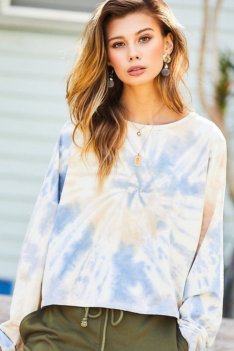 Round Neck Oversize Fit Crop Tie-dye French Terry Pullover Look Up Deals