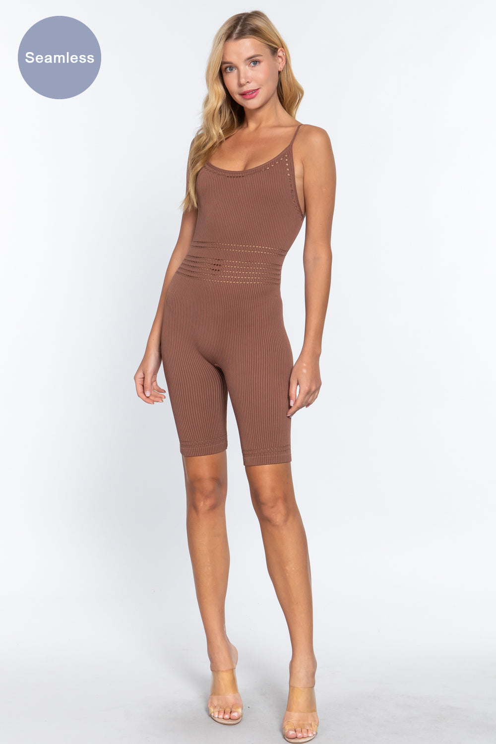 Round Neck Pointelle Detail Seamless Rib Romper Look Up Deals