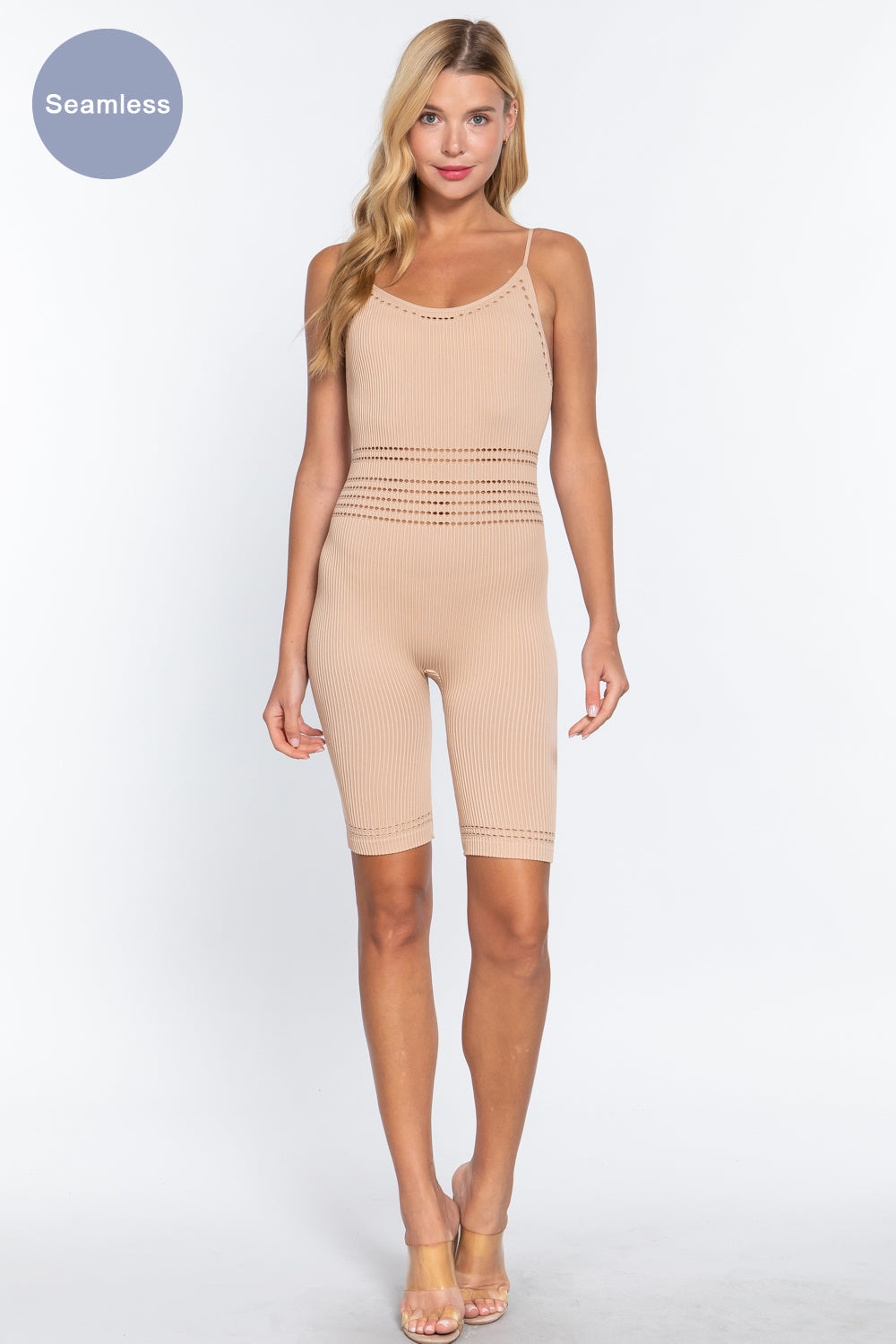 Round Neck Pointelle Detail Seamless Rib Romper Look Up Deals