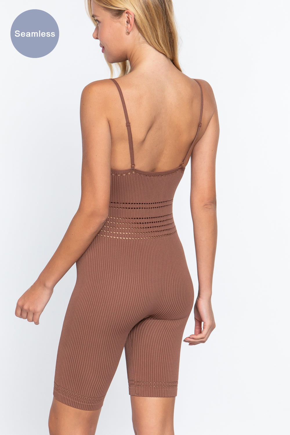 Round Neck Pointelle Detail Seamless Rib Romper Look Up Deals