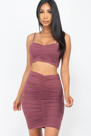 Ruched Crop Top And Skirt Sets Look Up Deals