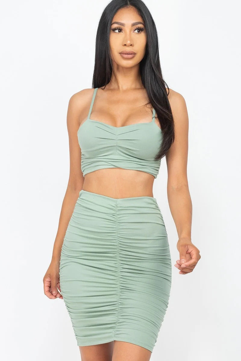 Ruched Crop Top And Skirt Sets Look Up Deals