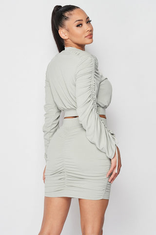 Ruched Long Sleeve And Skirt Set Look Up Deals