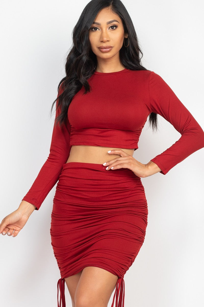 Ruched Side Crop Top & Drawstring Skirt Set Look Up Deals