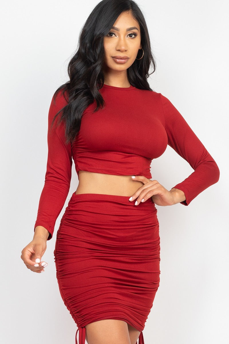 Ruched Side Crop Top & Drawstring Skirt Set Look Up Deals