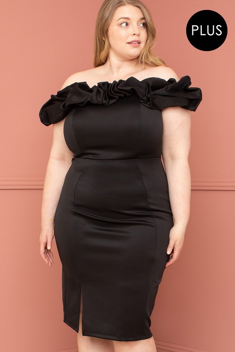 Ruffle Off The Shoulder Plus Size Midi Dress Look Up Deals