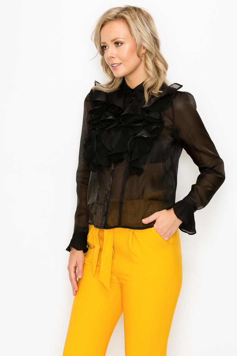 Ruffle Trim Long Sleeve Blouse Look Up Deals