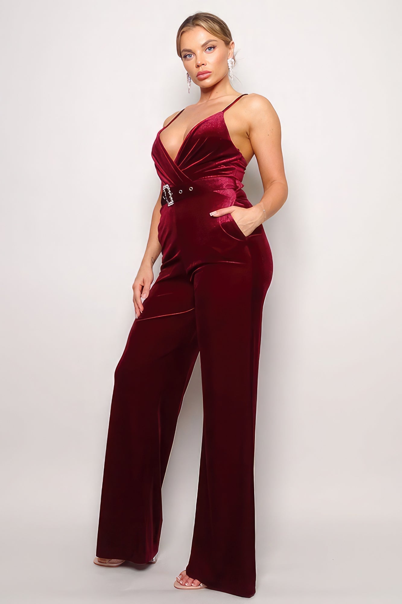 Samba Rhinestone Belt Velvet Jumpsuit Look Up Deals