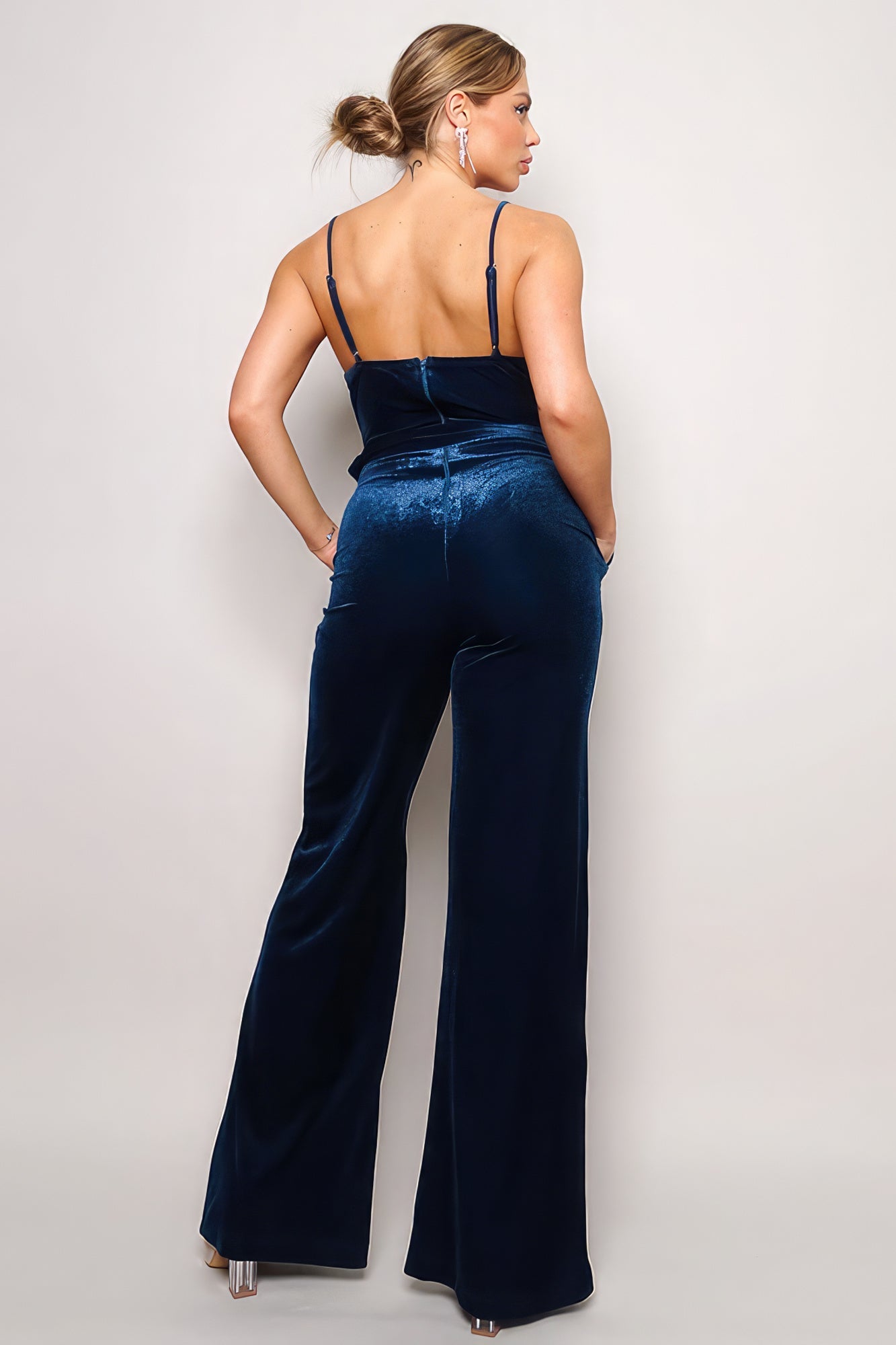 Samba Rhinestone Belt Velvet Jumpsuit Look Up Deals