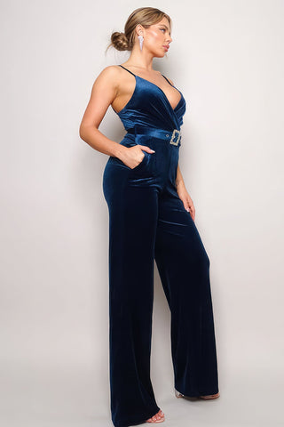 Samba Rhinestone Belt Velvet Jumpsuit Look Up Deals