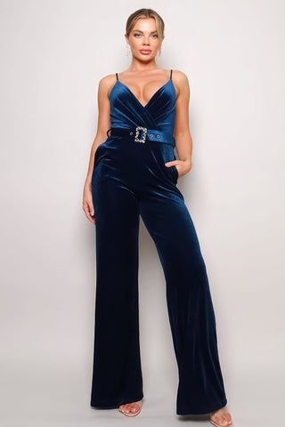 Samba Rhinestone Belt Velvet Jumpsuit Look Up Deals