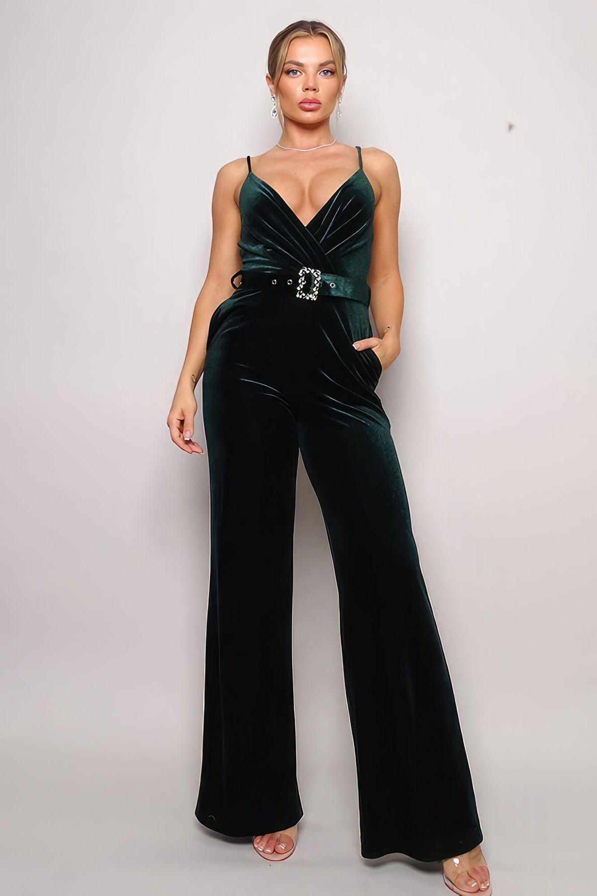 Samba Rhinestone Belt Velvet Jumpsuit Look Up Deals