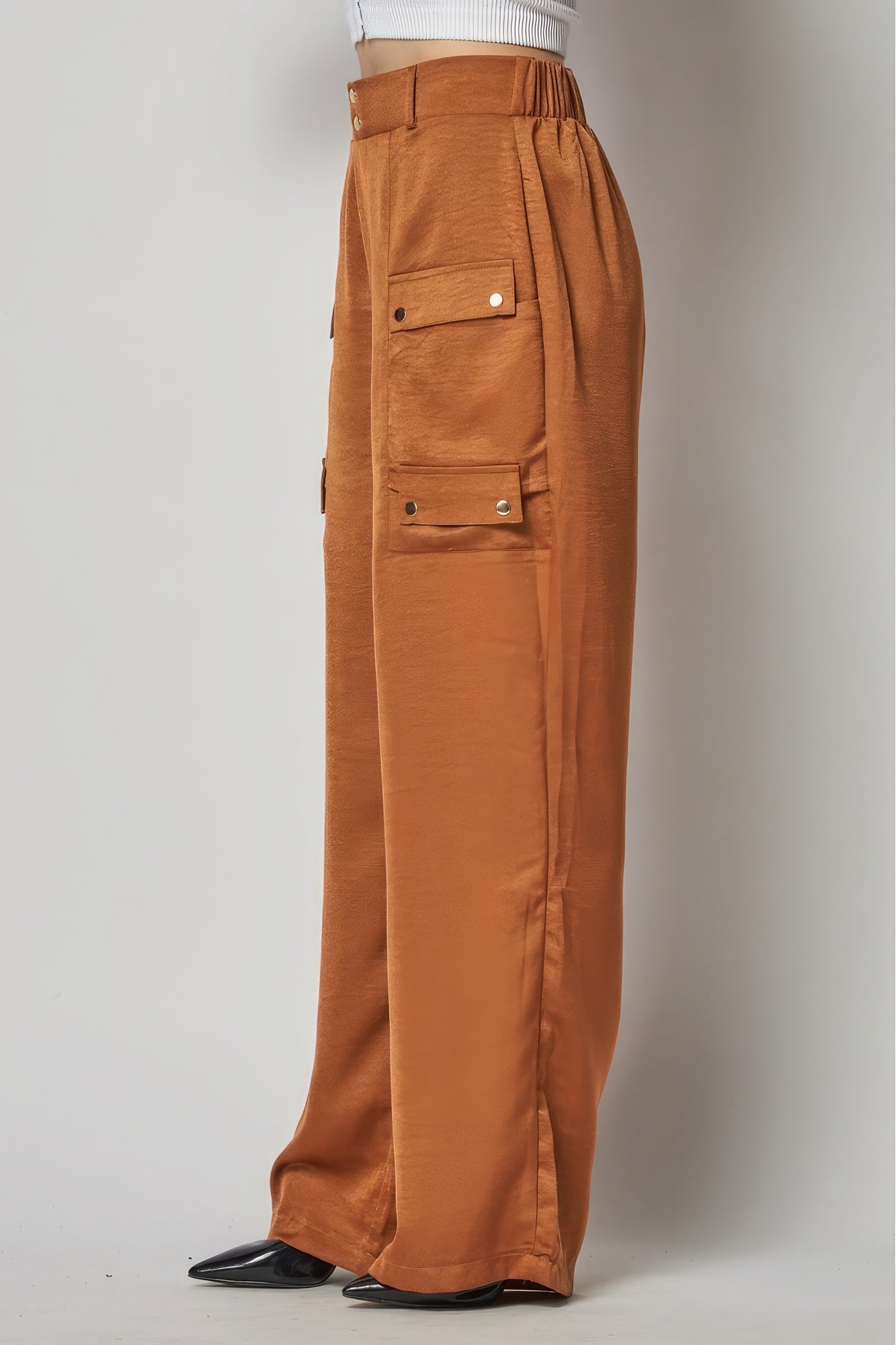 Satin Cargo Pocket Wide Leg Pants Look Up Deals