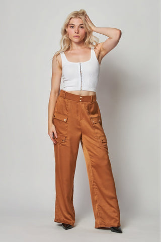 Satin Cargo Pocket Wide Leg Pants Look Up Deals