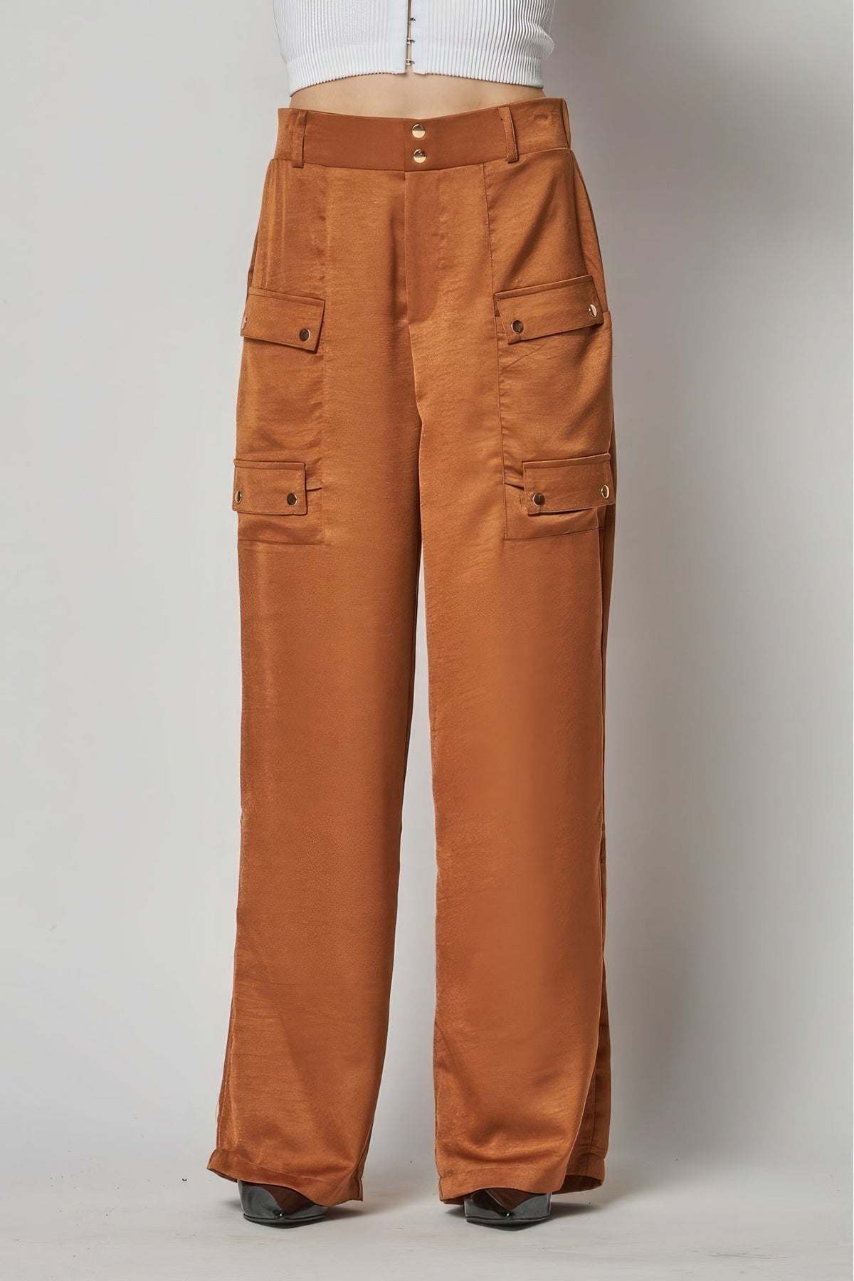 Satin Cargo Pocket Wide Leg Pants Look Up Deals