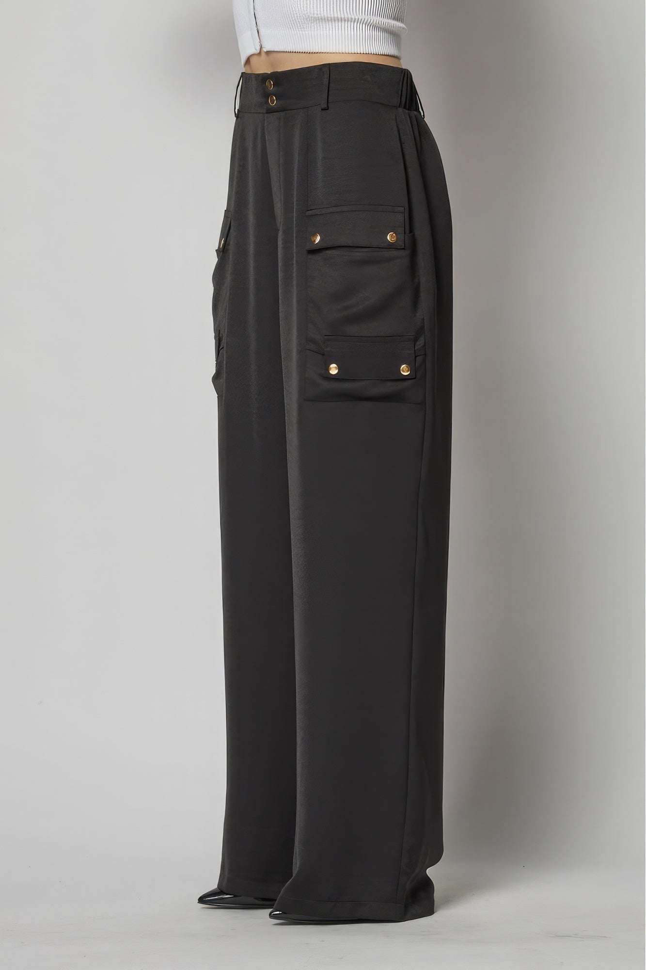 Satin Cargo Pocket Wide Leg Pants Look Up Deals