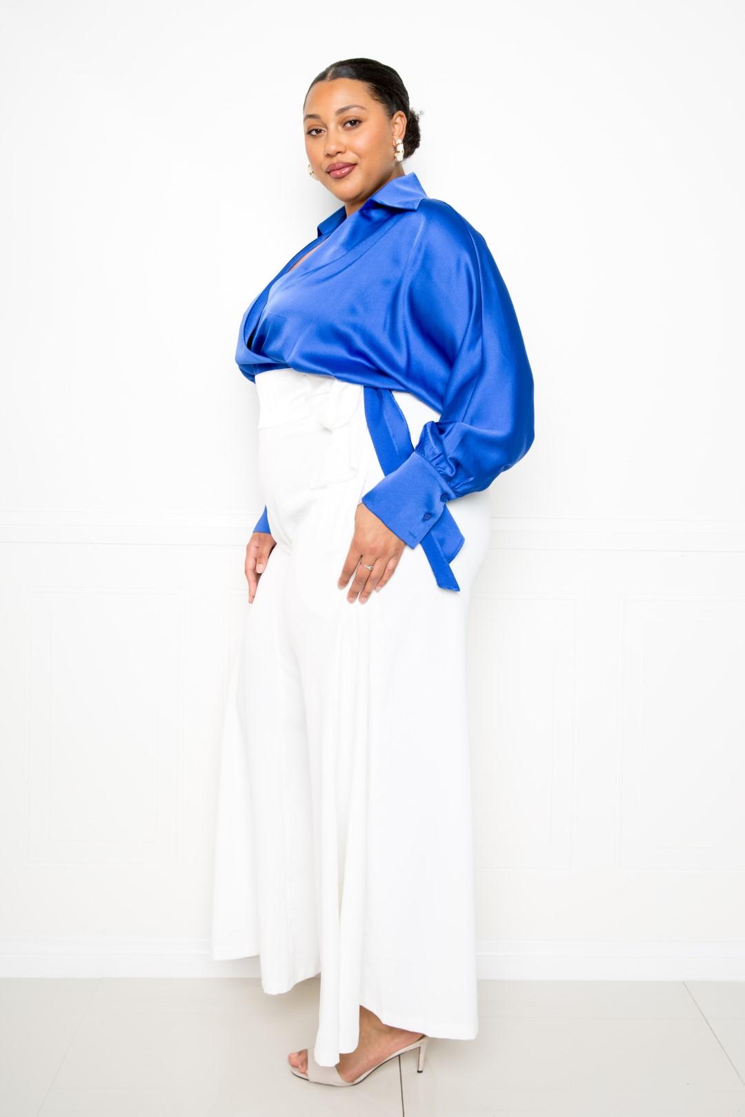 Satin Long Sleeve Tie Waist Wrap Top Look Up Deals