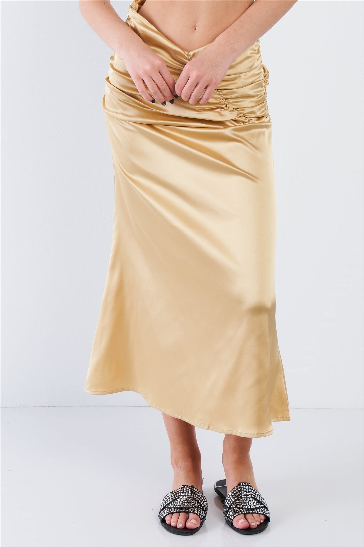 Satin Ruffle Waist Midi Skirt Look Up Deals