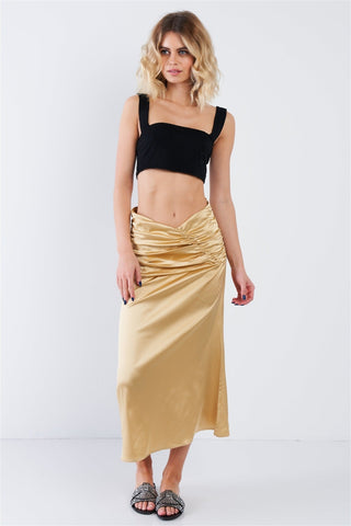 Satin Ruffle Waist Midi Skirt Look Up Deals