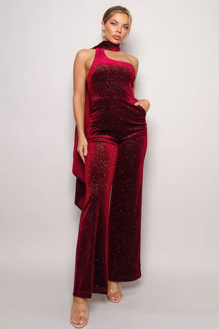 Scarf Top Glitter Velvet Jumpsuit Look Up Deals