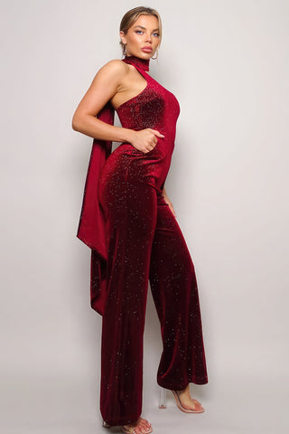 Scarf Top Glitter Velvet Jumpsuit Look Up Deals