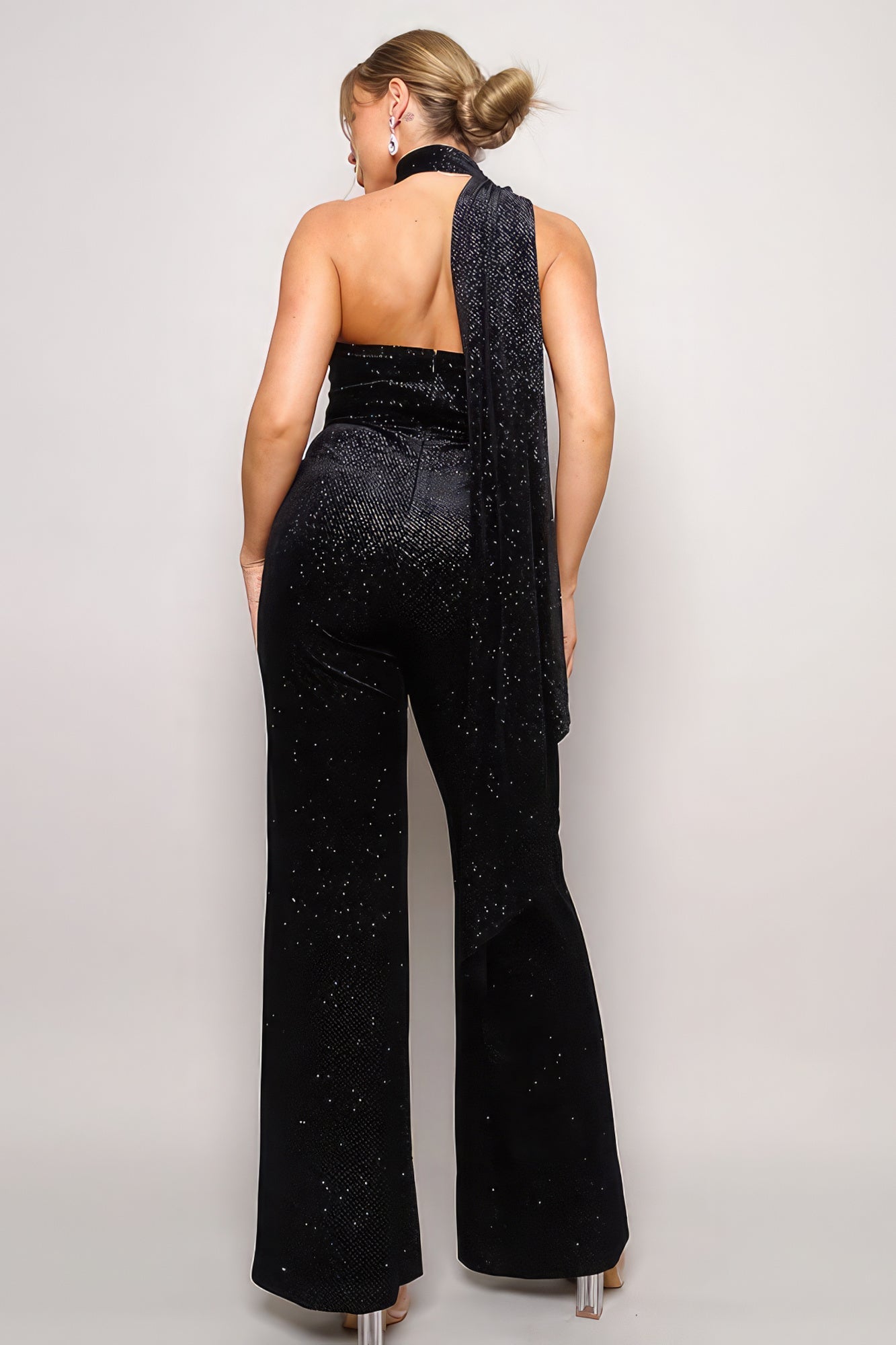 Scarf Top Glitter Velvet Jumpsuit Look Up Deals