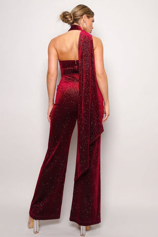 Scarf Top Glitter Velvet Jumpsuit Look Up Deals